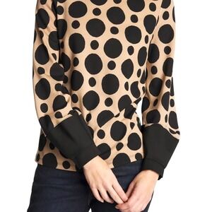 Chicos Ponte Poplin Polka-Dot Top Womens XL Brown Black Ballon Sleeve Casual NEW